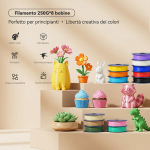 250g di Filamento, PLA, PLA+, PLA+2.0, PLA Meta Filament 250g*8 Rotoli, 0.25kg per Bobina, Confezione da 8, Totale 2kg, Mini Bobina per Stampanti 3D.