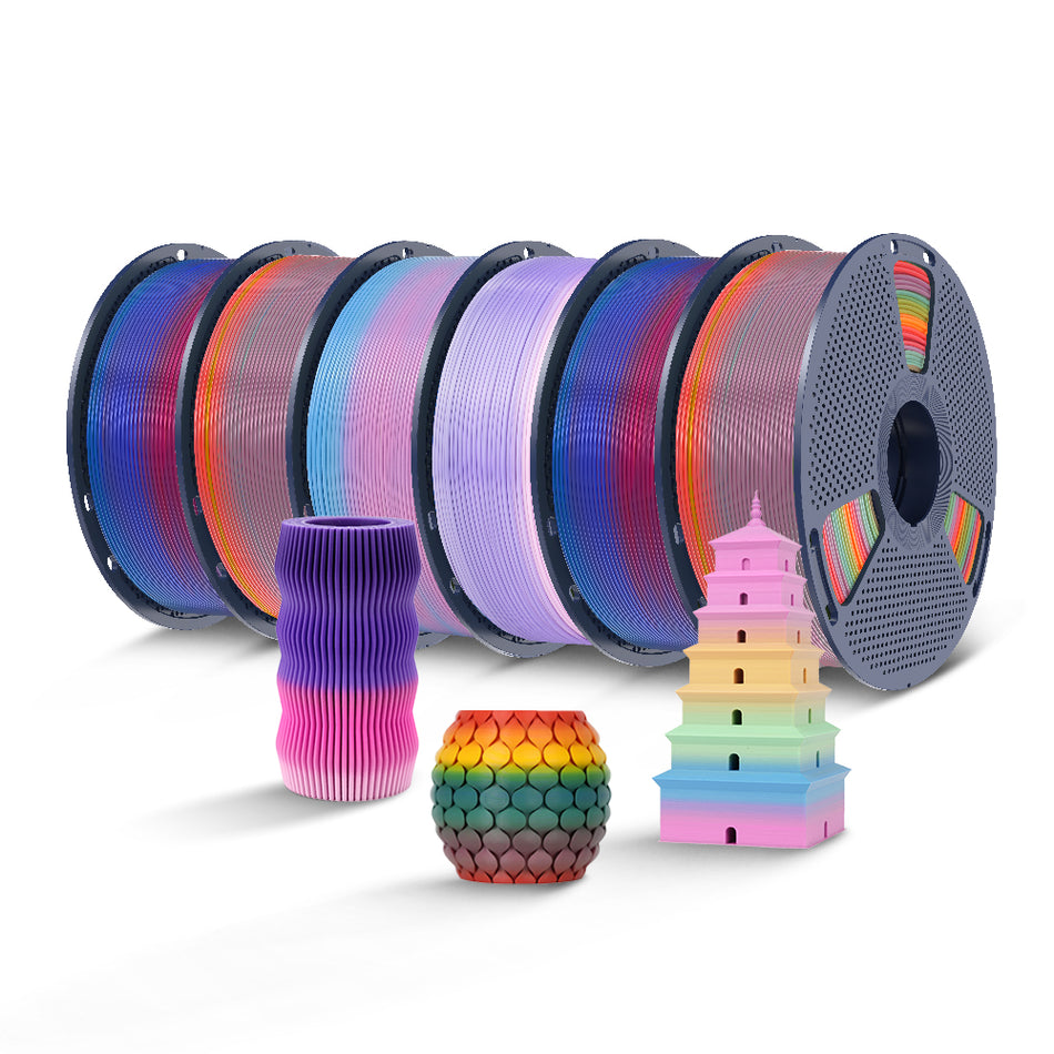 [MOQ: 3KG] Filamento per stampante 3D PLA Rainbow aggiornato (lunghezza di cambio colore 8 metri) 1 kg
