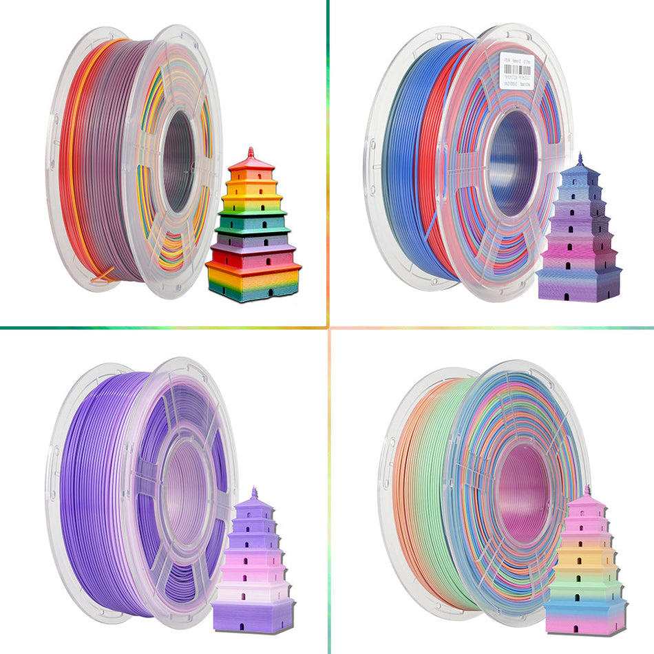 [MOQ: 3KG] Filamento per stampante 3D PLA Rainbow aggiornato (lunghezza di cambio colore 8 metri) 1 kg