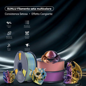 [MOQ: 3KG] Filamento in Seta Multicolore (bicolore, tricolore, quattro colori) per Stampante 3D, 1 kg