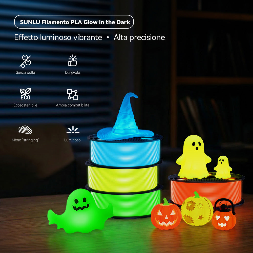 [MOQ: 3KG] PLA Glow in The Dark, Filamento PLA Fluorescente (Luminoso al Buio) per Stampante 3D da 1KG