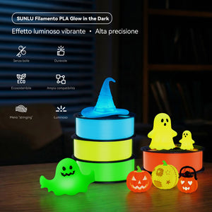 [MOQ: 3KG] PLA Glow in The Dark, Filamento PLA Fluorescente (Luminoso al Buio) per Stampante 3D da 1KG