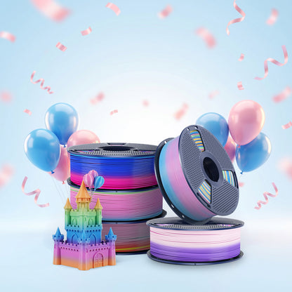 [MOQ: 3KG] Filamento per stampante 3D PLA Rainbow aggiornato (lunghezza di cambio colore 8 metri) 1 kg