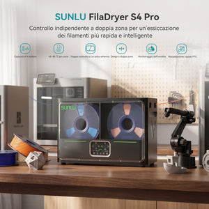 SUNLU FilaDryer S4 Pro, Essiccatore per Filamenti 3D a Doppia Zona, Controllo Indipendente di Temperatura e Tempo, Fino a 85°C, Funzione Essiccazione e Ricottura, Compatibile con 4 Bobine da 1 kg